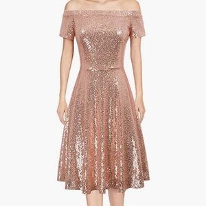 GRACE KARIN Women Sequin Off Shoulder Party Dress Size XL,Rose Gold
